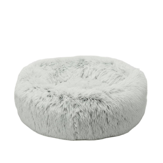 Trixie Harvey rund hundbädd i vit och svart långhårig plysch – fluffig och mysig design