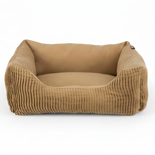 Trixie Marley hundbädd i ockra – rektangulär manchesterbädd med höga kanter